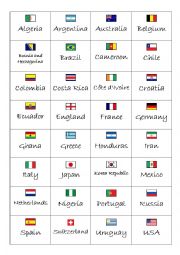 English Worksheet: World Cup 2014 - Country/Nationality Flash Cards (front and back)