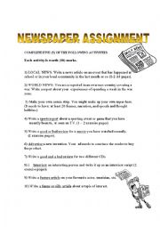English Worksheet: Year 9 News Paper Assignment