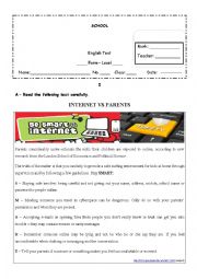 English Worksheet: Parents vs Internet (test)