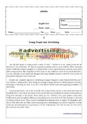 English Worksheet: Young People and Advertising