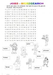 English Worksheet: Jobs - wordsearch, matching