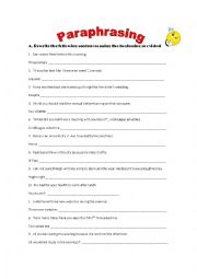 English Worksheet: paraphrasing