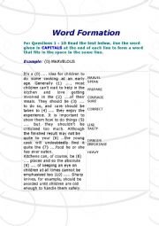 English Worksheet: Word Formation Exercise