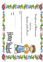 English Worksheet: Certificate of Achivement for Boys