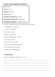 English Worksheet: subject-verb agreement