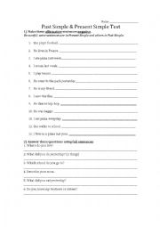 English Worksheet: Past Simple and Present Simple test