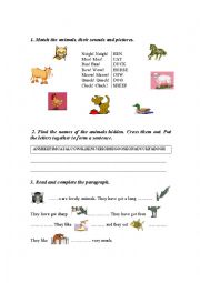 English Worksheet: animals and their sounds