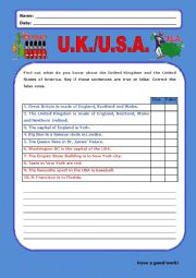 English Worksheet: United Kingdom/United States of America:1