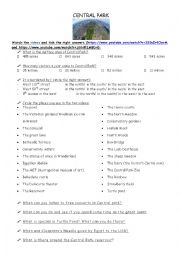 English Worksheet: New York Central Park Video