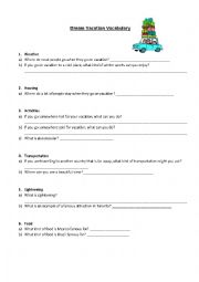 English Worksheet: Vacation Scavenger Hunt