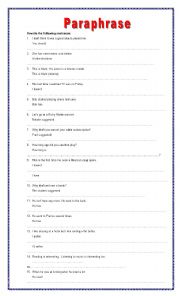 English Worksheet: Lets Revise: Paraphrase