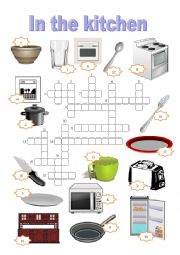 English Worksheet: What can you find in the kitchen? (answer key included)
