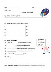 English Worksheet: Solar System