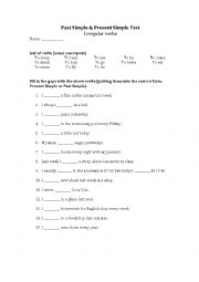 English Worksheet: Past Simple & Present Simple irregular verbs test