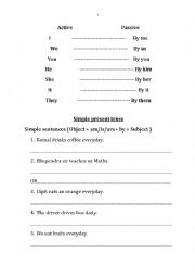 English Worksheet: ACTIVE PASSIVE PRACTICE WITH SENTENCE FORMATION