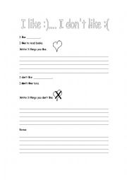 English Worksheet: I like VS I dont like