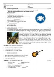 English Worksheet: Test/exam Present Simple topic MUSIC and dialogues at the restaurant