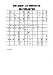 English Worksheet: British English & American English Wordsearch