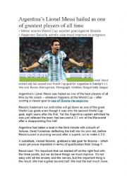 English Worksheet: Argentinas Lionel Messi hailed as one of greatest players of all time