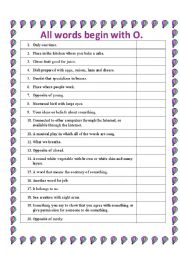 English Worksheet: All words begin with O