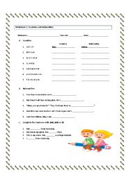English Worksheet: Countries and nationalities
