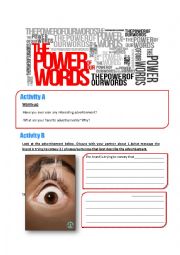 The power of words worksheet using ads (writing,speaking,reading)