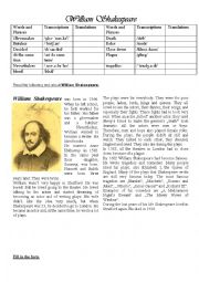 English Worksheet: William Shakespeare