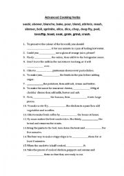 English Worksheet: Advanced Cooking Verbs