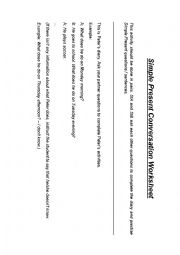 English Worksheet: Simple Present Conversation Worksheet