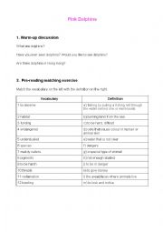 English Worksheet: A complete reading lesson about Hong Kongs pink dolphins