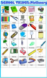 English Worksheet: School things , pictionary