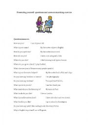 English Worksheet: Presenting yourself - questions and answer matching sheet