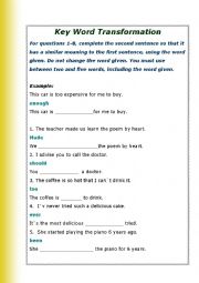 English Worksheet: Key Word Transformation Test