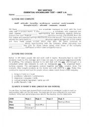 English Worksheet: BEC vocabulary test - Unit 1A