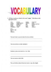 English Worksheet: Vocabulay about words related to water or liquid