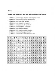 English Worksheet: Places in town - Puzzle