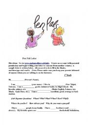 English Worksheet: Pen Pal Letter (For Beginning Students)