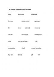 English Worksheet: Technology vocabulary and phrases