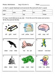 Phonics Worksheet Short o VS Long o