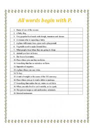 English Worksheet: All words begin with P