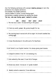 English Worksheet: Relative Pronouns (Complex Sentences)