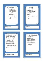 English Worksheet: Activity Cards and Role Play Game - Crime and Justice 1