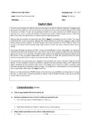 English Worksheet: quiz comprehesion+grammar