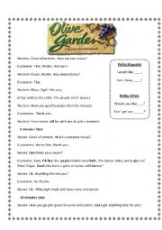 English Worksheet: Lunch at Olive Garden--a polite requests dialogue
