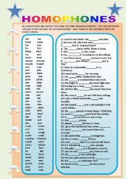 English Worksheet: homophones