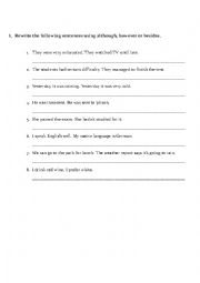 English Worksheet: Although, however or besides