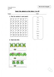 English Worksheet: Count the  animals 1 to 10