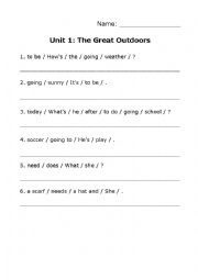 Lets Go 4, Unit 1: The Great Outdoors - Sentence Scramble