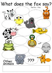 English Worksheet: What does the fox say? Animal sounds