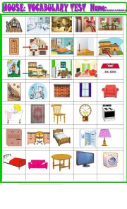 English Worksheet: house and furniture basic vocabulary test